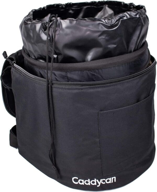 A black bag with a black backpack inside of it