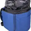 A blue bag with a black top and a black bottom