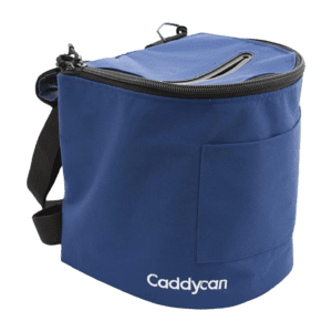 A blue cooler bag with the name cockycan on it.