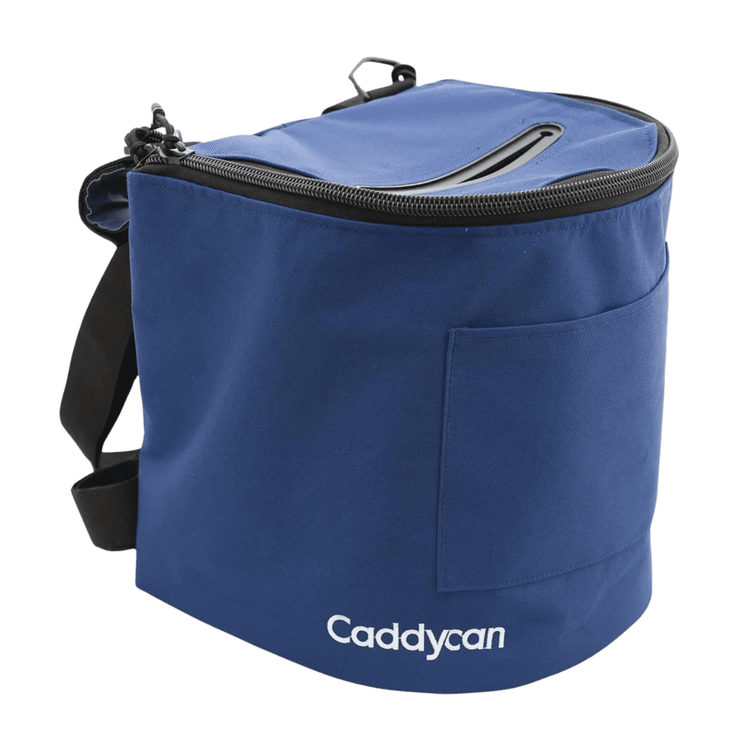 A blue cooler bag with the name cockycan on it.