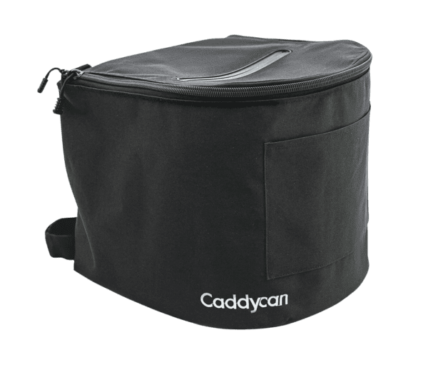 A black bag with the words caddycan on it.