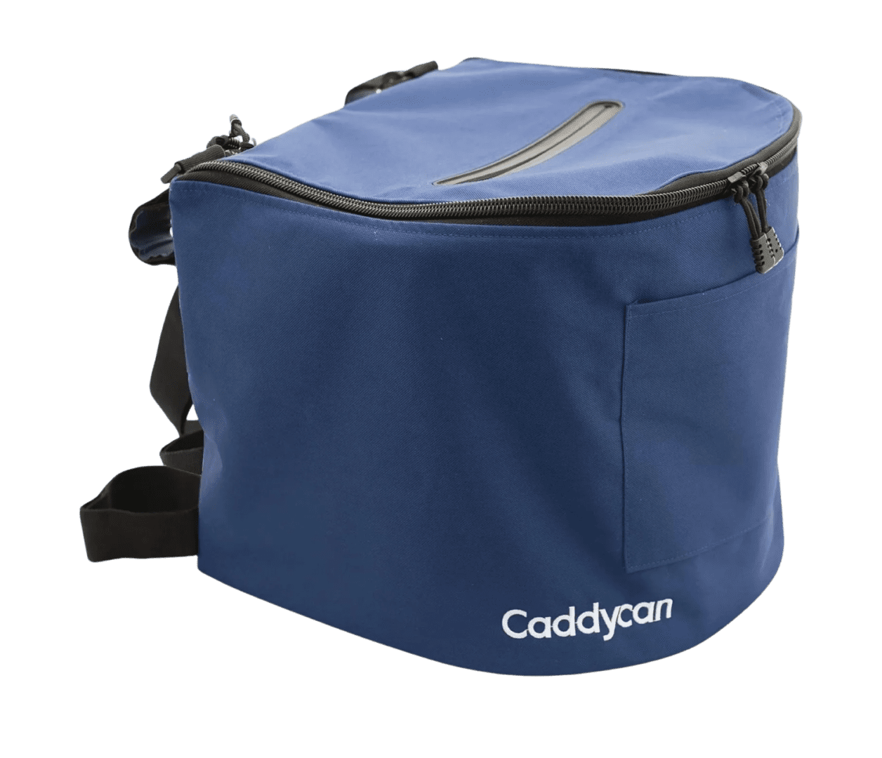 A blue bag with the words caddycam on it.